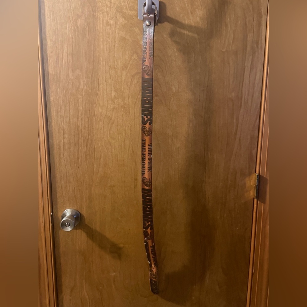 Marines The Few The Proud scene embossed leather belt Size 36